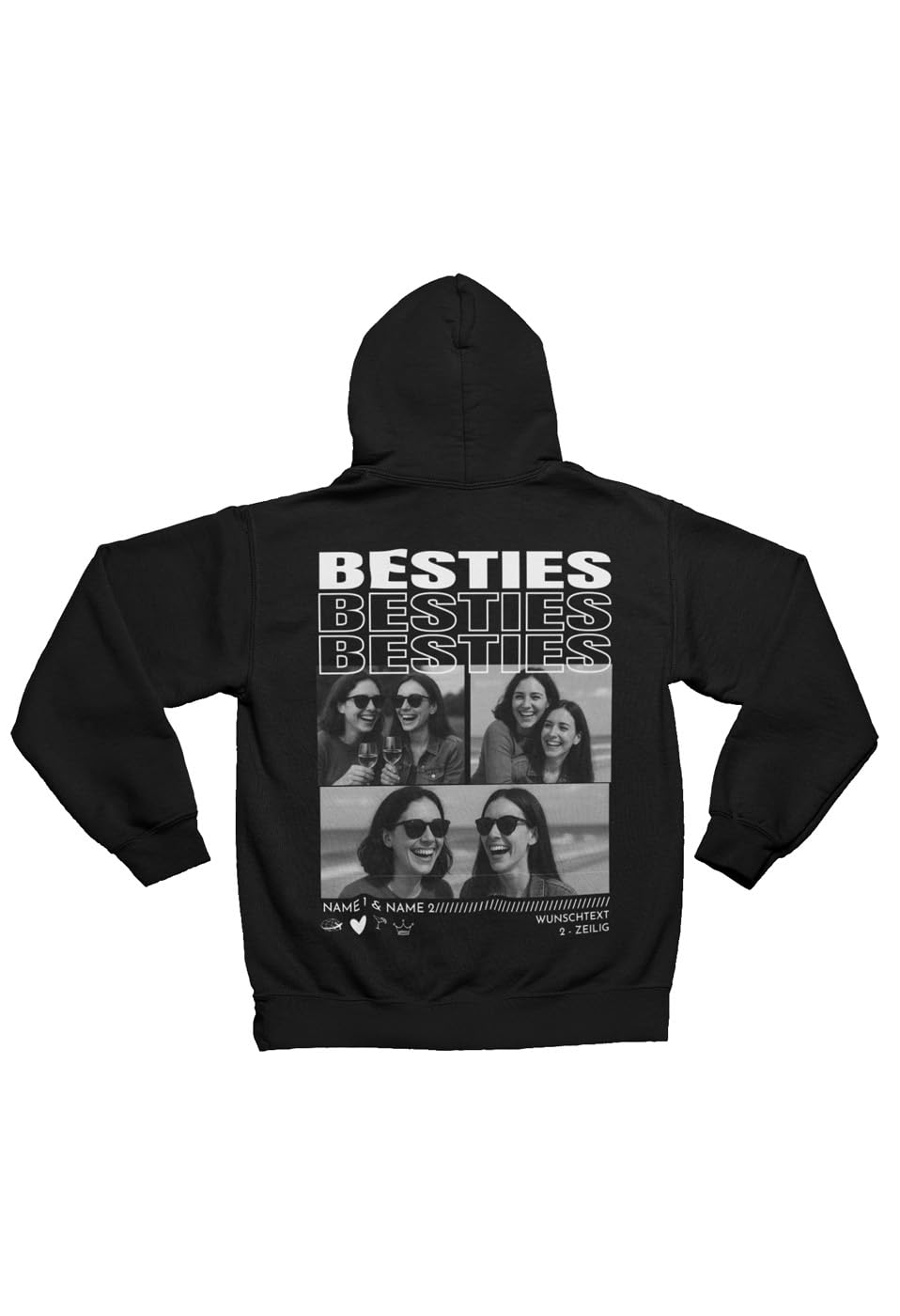 Personalisierter Hoodie Besties | Mit Fotos, Namen & Collage Individuell gestaltbares Sweatshirt für Freundin, Mama, Papa oder Partner Geschenkidee zu Weihnachten & Geburtstag