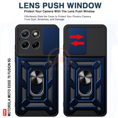 Image of Armor Bumper Back Cover Case for Moto Edge 70 Fusion 5G | Rotating Camera Cover, Ring Holder & Kickstand | Heavy Duty & 360 Degree Protection Moto Edge 70 Fusion 5G Back Cover (Blue)