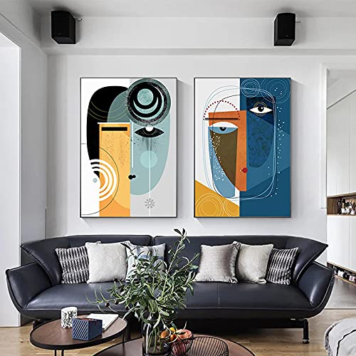 Caras abstractas Pintura geométrica en lienzo Póster contemporáneo e impresiones Imagen de arte de pared escandinavo Decoración de dormitorio 40x60cmx2 Sin marco Cover
