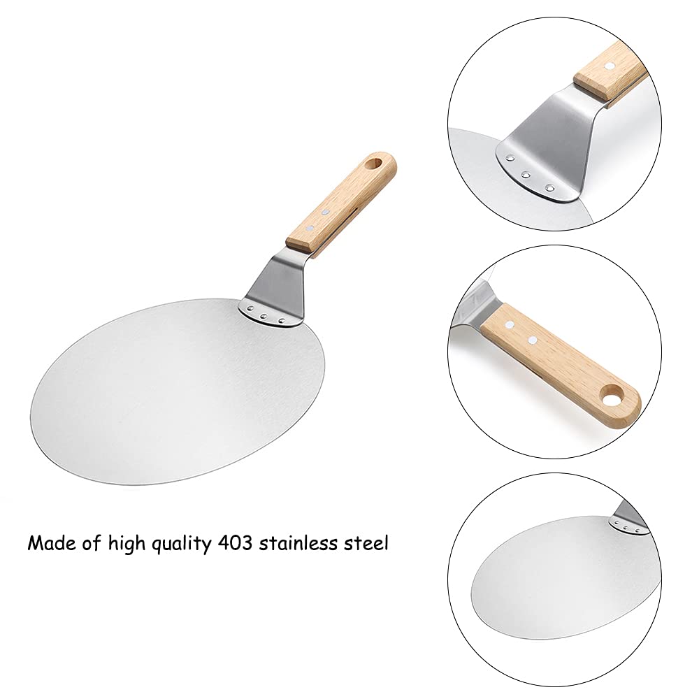 Pala per Pizza e Pane, Pala per Pizza in Acciaio Inossidabile con Manico, in 403 Acciaio Inossidabile, con Manico in Legno, per Pizza, Torte, Biscotti, Forno e Griglia, 25.5 cm / 10 pollici (Argento)