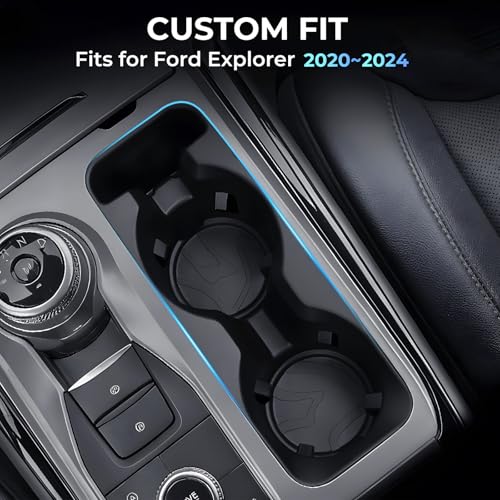 Image of Center Console Cup Holder Inserts for Ford Explorer 2024 2023 2022 2021 2020, Interior Accessories TPE Car Cup Holders Covers Protector for 2020-2024 Explorer, Black