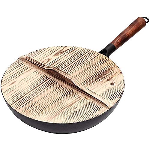 Wok para estufa de gas y cocina de inducción, sartén antiadherente sin revestimiento con tapa de madera, 32 cm, universal para una experiencia de cocina auténtica