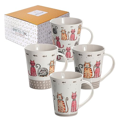 SPOTTED DOG GIFT COMPANY Lot de 4 Tasse Chat en Ceramique, Mug Chat, Tasse a Cafe The 360ml – Cadeau Amoureux des Chats, Idée Cadeau Femme Original...