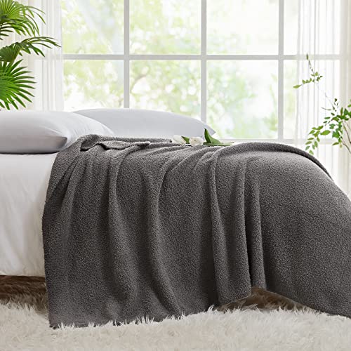 Image of CYMULA Super Soft Knit Throw Blanket Twin Size Dark Grey-Lightweight Plush Fuzzy Fluffy Warm Cozy Blankets and Throws for Sofa Bed All Season Use, 60x80 inches
