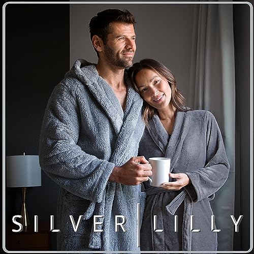 Image of Silver Lilly Premium Womens Robe with Shawl Collar, Plush Bath Robe for Women, Fluffy, Warm, Fleece Women's Bathrobe