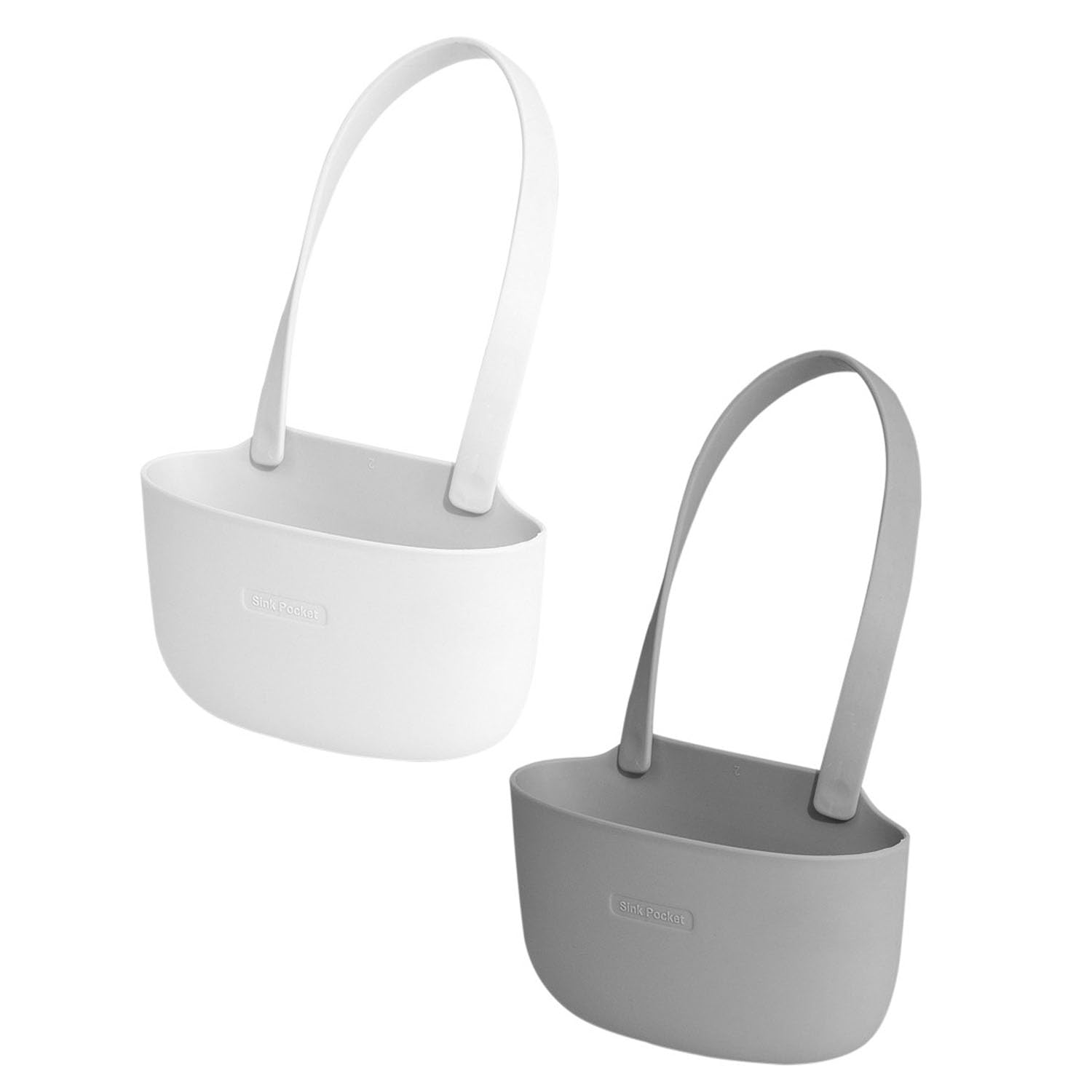Fibound White + Dark Grey 2-Piece Sink Organizer Set - Drain Basket & Sponge Caddy For Kitchen, White/Grey Storage Solution For Dishcloths, Soap & Cleaning Tools