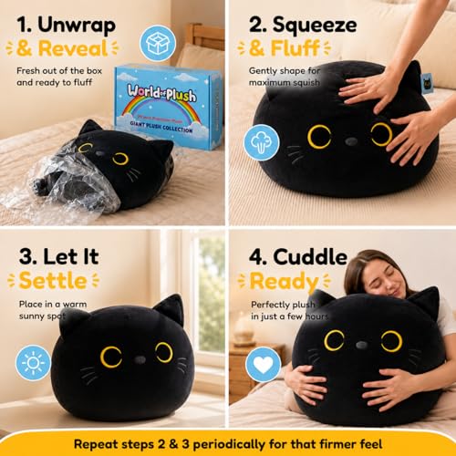 Image of Jumbo Black Cat Plush Pillow - 29 Inch Large Squishy Giant XXL Stuffed Toy