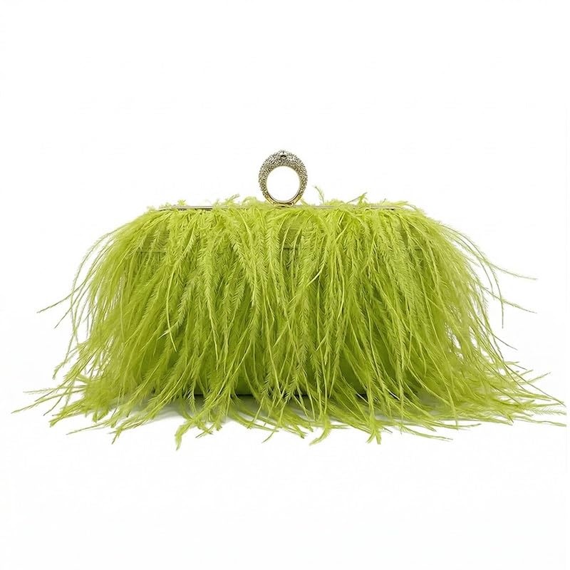 Women Ostrich Feather Purse Tote Bag Crossbody Shoulder Fluffy Purse Party Bag Evening Handbag for Wedding Anniversary Grass Green