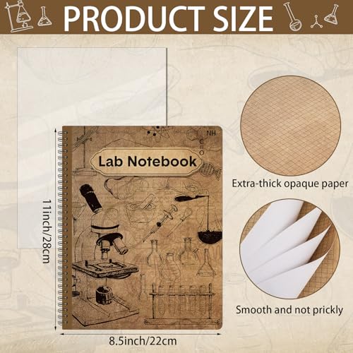 Affrolling Chemistry Lab Notebook Vintage Laboratory Notebook Quad Ruled Science Lab Book 8.5\'\' x 11\'\' for Student Research Graphing Engineering Computation Physics Ink Proof 104 Page Coil Binding - Thumbnail 2