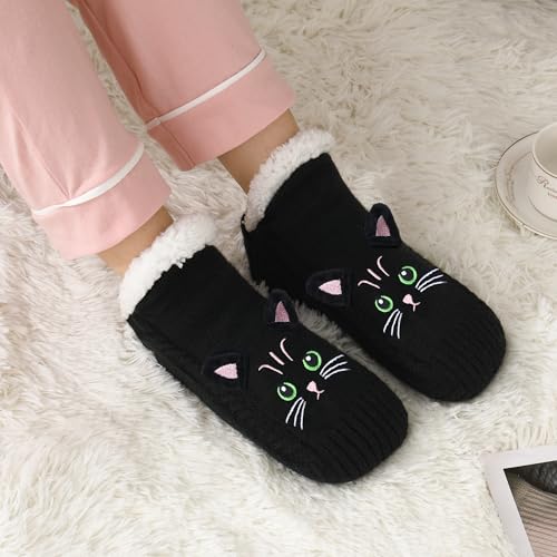 Image of ZYZX Cute Cat Slipper Socks for Women with Grips,Fuzzy Socks Indoor