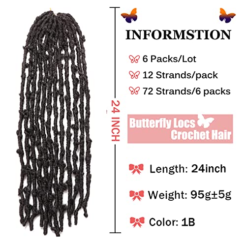 Butterfly Locs Crochet Hair 24inches 6 Packs Butterfly Hair Extensions Pre Looped Distressed Locs - Image 2