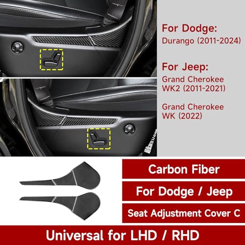 Image of Car Seat Adjustment Cover Decals for 2011-2024 Dodge Durango / 2011-2021 Jeep Grand Cherokee WK2 Accessories Carbon Fiber Interior Stickers, C
