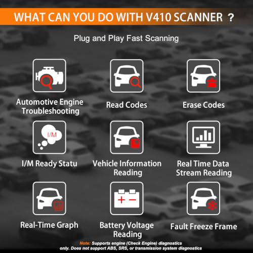 Image of OBD2 Scanner, V410 Car Scanner Diagnostic Tool: Engine Fault Code Reader Scan Tool with Live Data /Freeze Frame for All OBDII Cars After 1996,Black