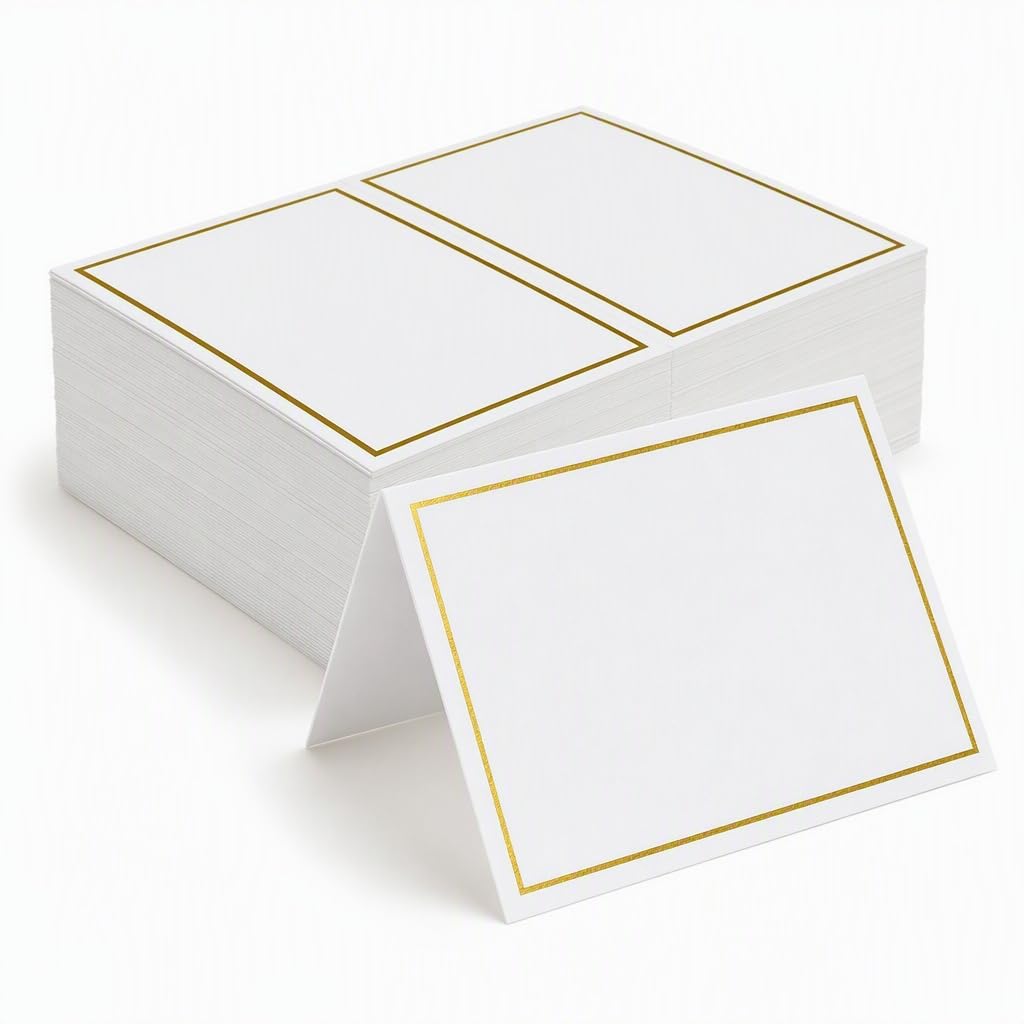 Rovelin 60 Pcs Place Cards with Gold Foil Border for Table Name Cards