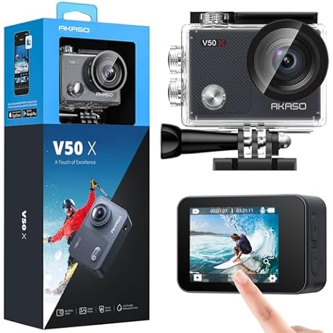 AKASO V50X Native 4K30fps WiFi Action Camera with EIS Touch Screen 4X Zoom 131 feet Waterproof Camera Support External Mic Remote Control with Helmet Accessories (Without 64GB MicroSD Card) Cover