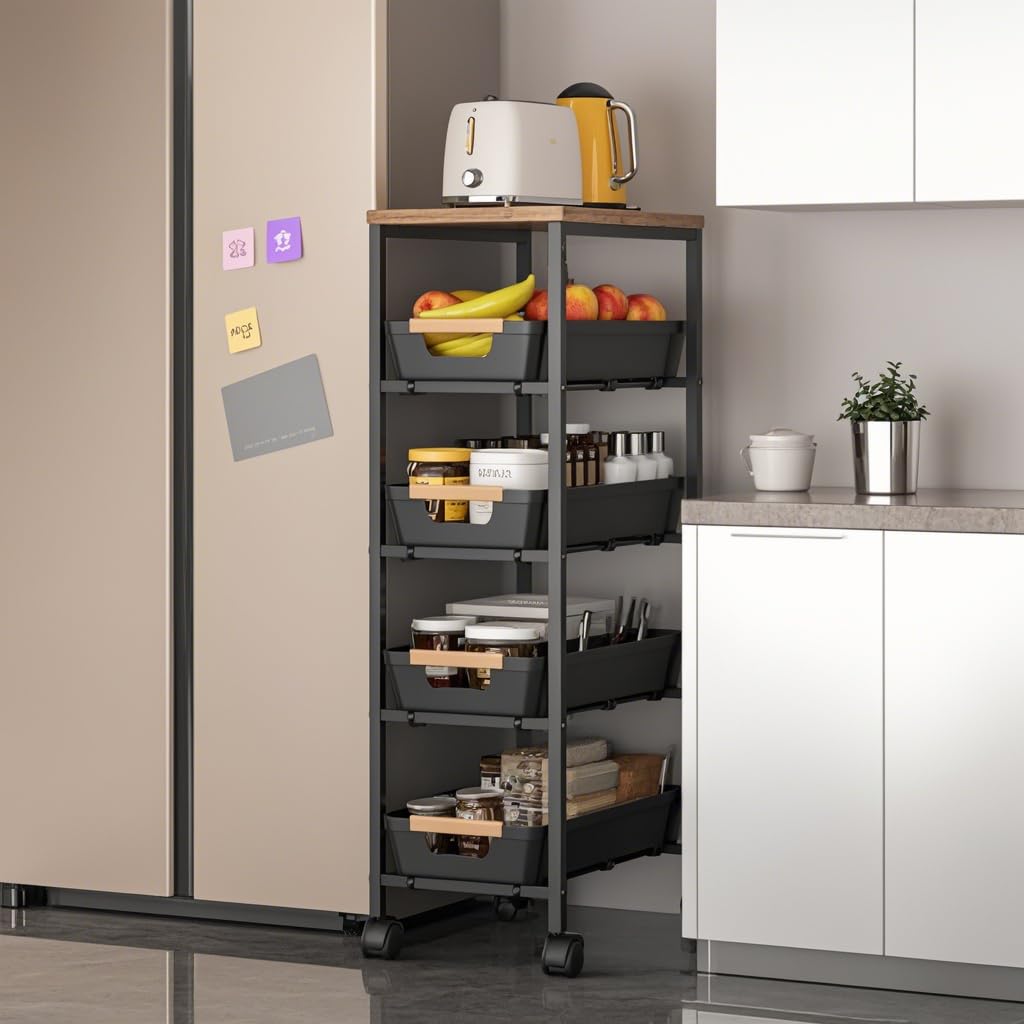 Amazon.co.jp: SVOHZAV キッチンワゴン スライド式 幅20/25/32cm 天板