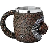 Dragon Mug - Game of Thrones Gift: 14oz Medieval Dragon Egg Coffee Mug, Stainless Steel Beer Stein, Viking Cup, Gothic D&D Gift, Collector Themed Party Decoration