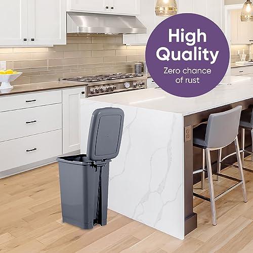 Image of Superio Slim Trash Can with Foot Pedal - 6.5 Gallon Step-On Trash Can with Lid, Medium Plastic Garbage Can, Trashcan for Bathroom, Kitchen, Office, Bedroom, Dorm, Patio - Onyx Grey, 2