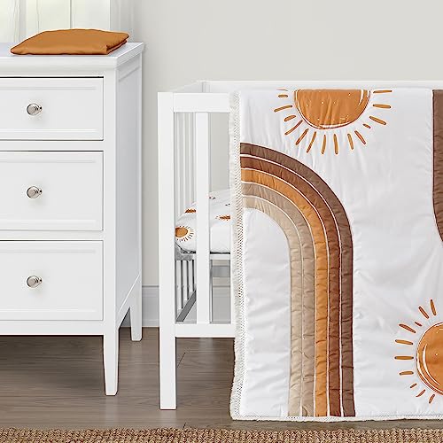 Image of Sweet Jojo Designs Rainbow Vintage Boho Sun Boy Girl Gender Neutral Unisex Baby Mini Crib Bedding Set Infant Nursery Room Newborn Blanket Portable Pack n Play Sheets 3pc Orange Bohemian Desert Arches