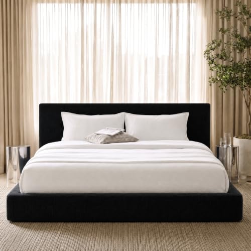 Image of RECCI AirFrame King Upholstered Bed Frame with Ergonomic Angled Headboard | Ergonomic Angled Headboard, 360 Soft Foam Surround, Low Profile Cloud Bed Frame, No Box Spring Required, Easy Assembly