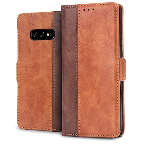 Sinjoro Coque Galaxy S10e, [Carnet Style] Etui Portefeuille en Cuir PU Vintage avec Porte-Cartes et Housse Pliable Couvercle Rabattable de Protection Coque pour Galaxy S10e (Marron) Cover