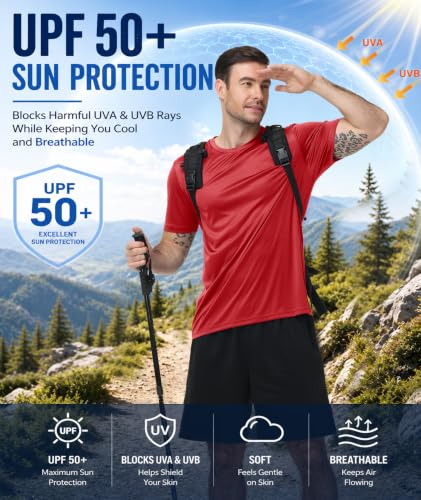 Image of 3 Pack Mens Swim Shirt Workout Shirts UPF 50+ Short Sleeve Rash Guard Fast Dry Sun Protection Lightweight Water Shirt