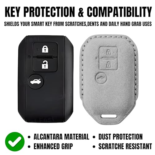 Image of KMH Alcantara Car Key Cover Compatible for Maruti Suzuki Swift, Dzire, Baleno, Ertiga 3 Button Shell Case Holder Full Key Protector Smart Keycover (D3) Grey - Pack of 1