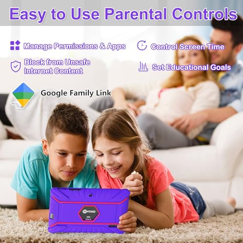 Image of Contixo 7 inch Kids Tablet - V8 Tablet for Kids and Sleeve Bag Bundle, Age 3-7, Learning Tablet for Children with Teacher's Approved Apps, 32GB, Android 11, Parental Controls - Purple (Girls)