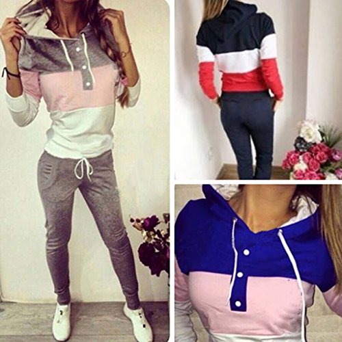 SCASTOE 2Pcs Womens Hoodies Sport Tops Pants Tracksuit Sweatshirt Sweat Suit Jogging Set (L, Gray) - Thumbnail 3