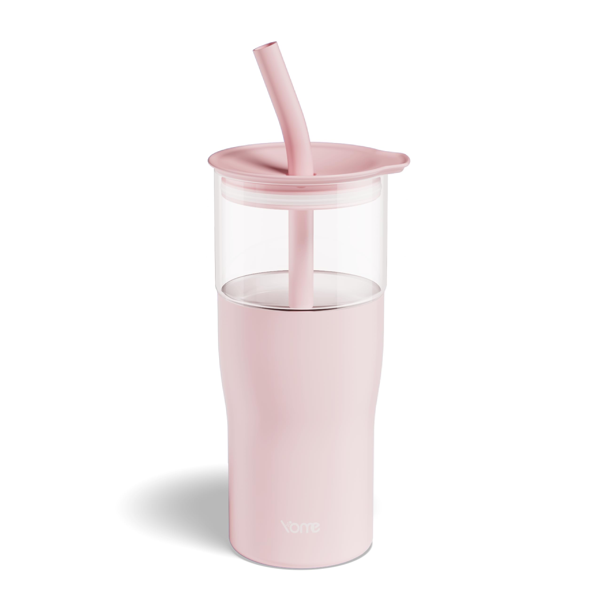 YOME 20oz Light Pink Insulated Glass Tumbler with Lid &amp; Straw for Women Gift | Stainless Steel Iced Coffee Cup | Keep Drinks Cold |Cupholder Friendly |Ideal for Iced Coffee, Smoothies &amp; Boba