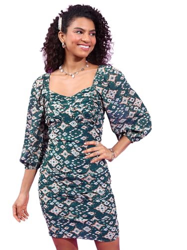 Image of Tokyo Talkies Women's Three-Quarter Sleeves Sweet Heart Neck Printed Dresses | Stylish Dresses | Casual Dresses