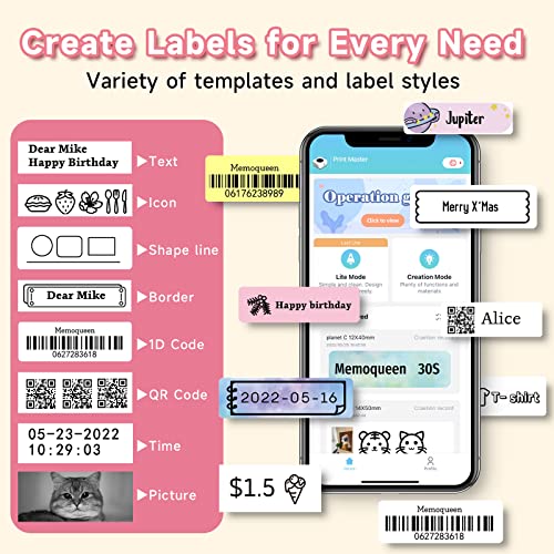 Phomemo D30 Label Maker Machine With Tape 3 Roll Adhesive Label, Bluetooth Mini Label Printer Thermal Wireless Small Labeler Machine For Home, Office Organization,Pink #TOP1