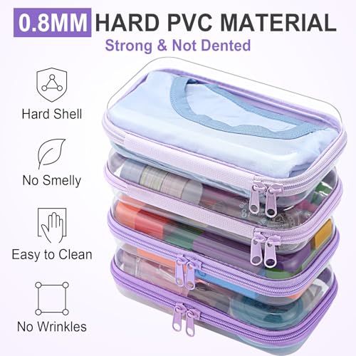 Image of Hoolerry 4 Pcs Hard Clear Zipper Case Makeup Bags Plastic Zipper Pouch Transparent Storage Box Containers for Cosmetics, Snacks, Building Blocks, Puzzles(Clear,7.5 x 3.9 x 2 in,Purple)