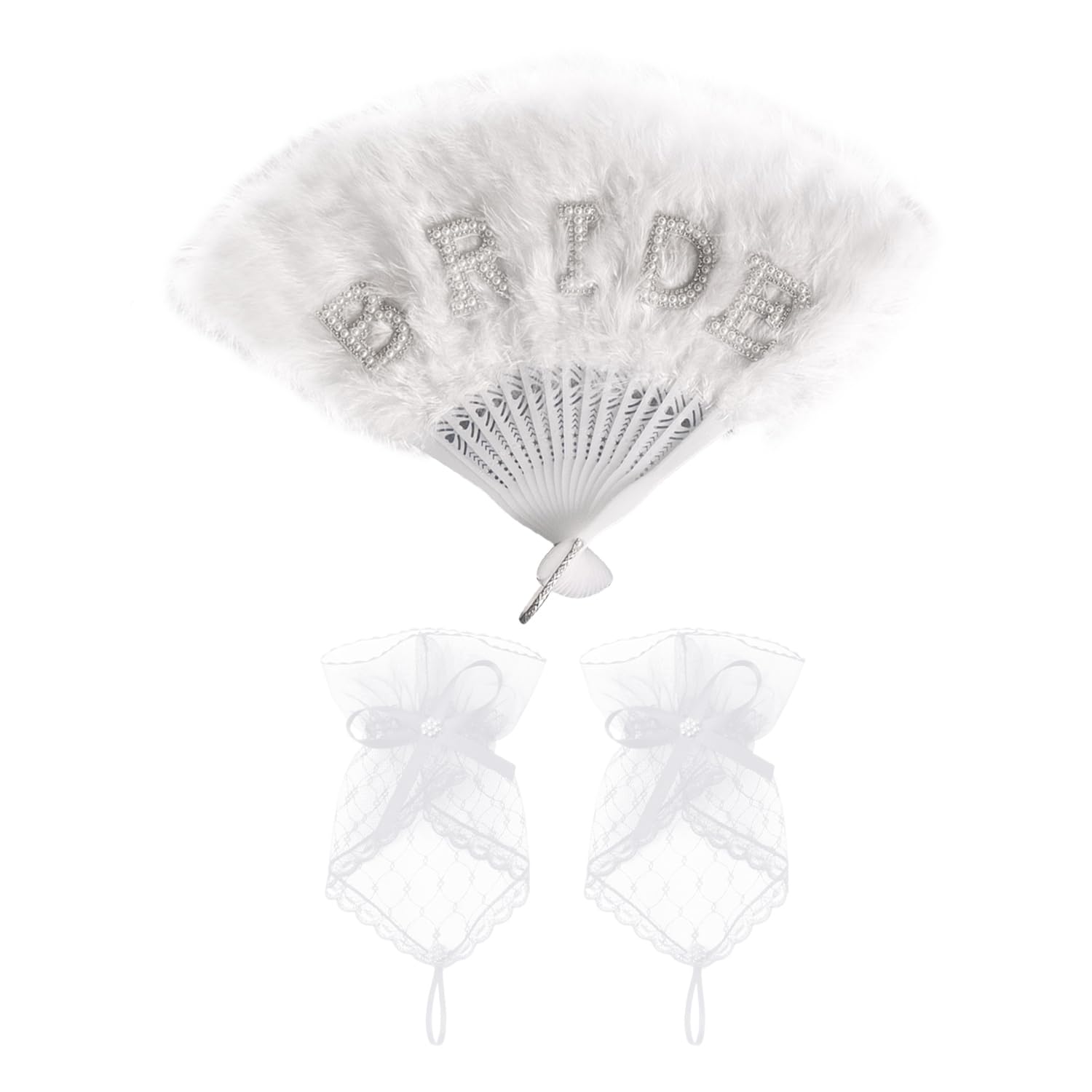 EJUFNS 1 Feather Fan, 1 Pair Of Hollow Gloves, Foldable Fan, Role-Playing Performance Props, Holiday Party Accessories.