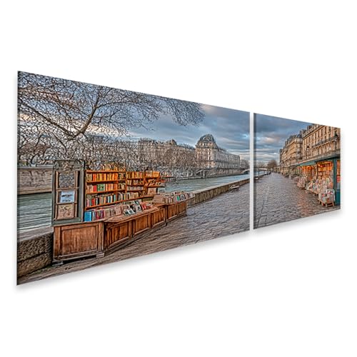 islandburner Quadro su tela bancarelle sulla riva della Senna a Parigi – Quadro da parete per gli amanti dei libri – 2 pezzi – edizione Z1