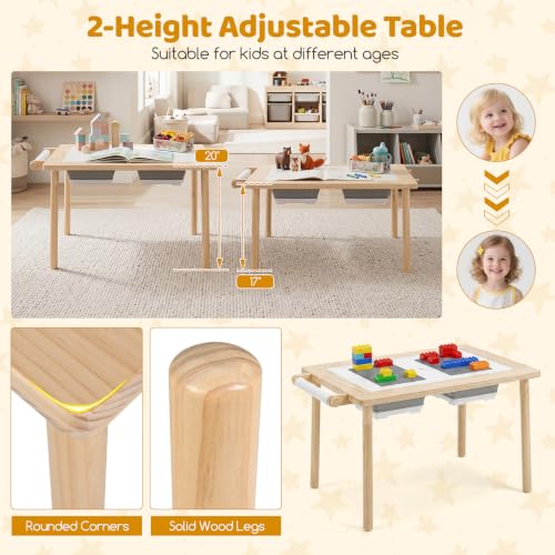 Image of Costzon Toddler Table and Chair Set, Wooden Sensory Table w /2-Sided Boards & 2 Foldable Storage Bins, All-in-One Kids Activity Table for Drawing, Crafting, Sand and Water Play (Light Wood Tone, 3 PCS)