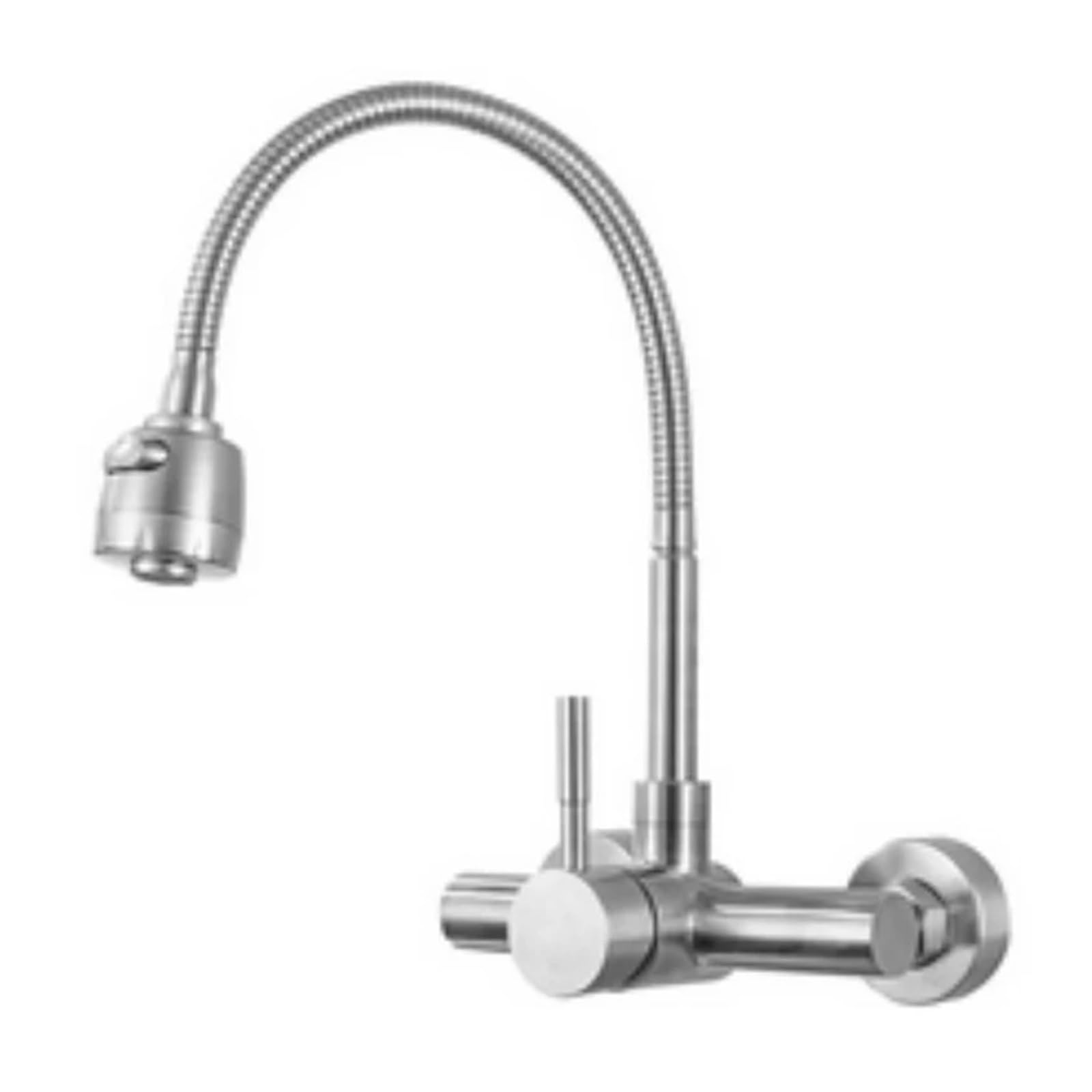 MXXQRHF Chrome Wall Mounted Dual Hole Kitchen Faucet, Hot Cold Water Mixer Tap Stream Spray Bubbler 360 Rotation Flexible Pipe,Bathroom Vanity Mixer