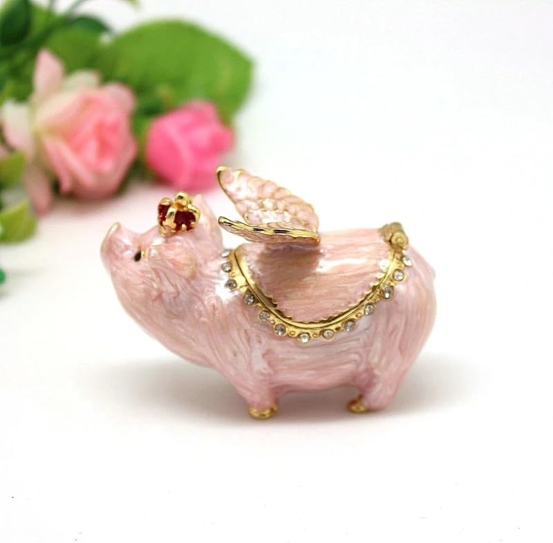 HUFFA Pewter Enamel Flying Pig Trinket Box - Unique Home Decorative Storage for Collectibles and Keepsakes
