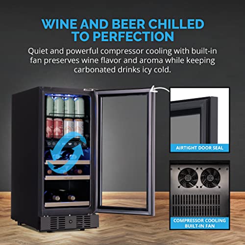 Newair NWB057BSD0 24 Inch Wine And Beverage Refrigerator, 13 Bottle And 48 Can Dual Zone Drink Cooler, Black Stainless Steel Built-In Beer And Wine Cooler Refrigerator thumb #2