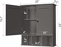 Vista 3 de TaoHFE Armario de Baño Gris, Gabinete de Pared de Baño con 2 Puertas y Estantes Ajustables, Armario de Almacenamiento Sobre el Inodoro, Armario