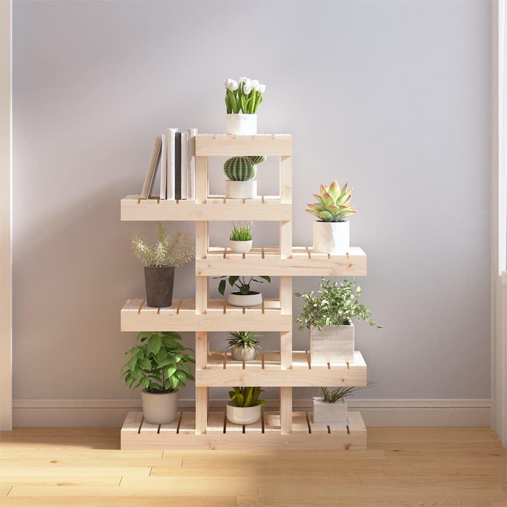 Pflanzenständer Holz 85x25x109,5 cm - Pflanzregal Mehrstöckig aus Massivholz Kiefer, Blumenständer für Innen und Außen, Blumenregal für Wohnzimmer, Balkon und Garten