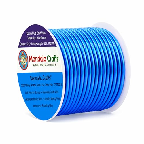 Image of Mandala Crafts 12 Gauge Bondi Blue Anodized Aluminum Craft Wire, 60 FT | Colored, Flexible, Bendable, for Bonsai, Armature, Sculpting, Wire Wrapping, Jewelry Making, Weather & Tarnish Resistant