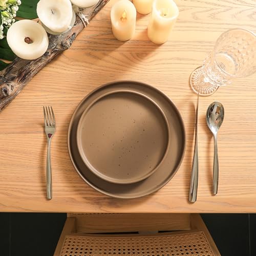 Image of Stone Lain 16 Piece Stoneware Dinnerware Set, Service for 4, Brown Matte