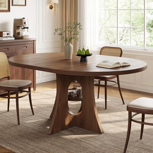 Sanyz 43.3"-59" Extendable Round-to-Oval Dining Table with Leaf & Storage