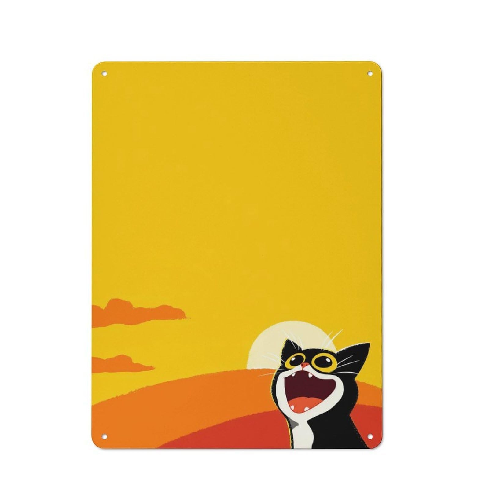 Junmoney Style-20 Cartoon Cat Yawning At Sunrise Classic Metal Wall Decor 40X30cm, Office Metal Sign For Workspace, Cafe, Shop Or Desk Area