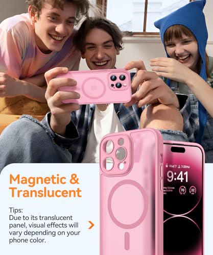 Image of CANSHN Magnetic Compatible with iPhone 14 Pro Max Case, Upgraded [Full Camera Protection] [Compatible with Magsafe] [Translucent Matte] Shockproof Protective Phone Case Cover 6.7 Inch - Pink