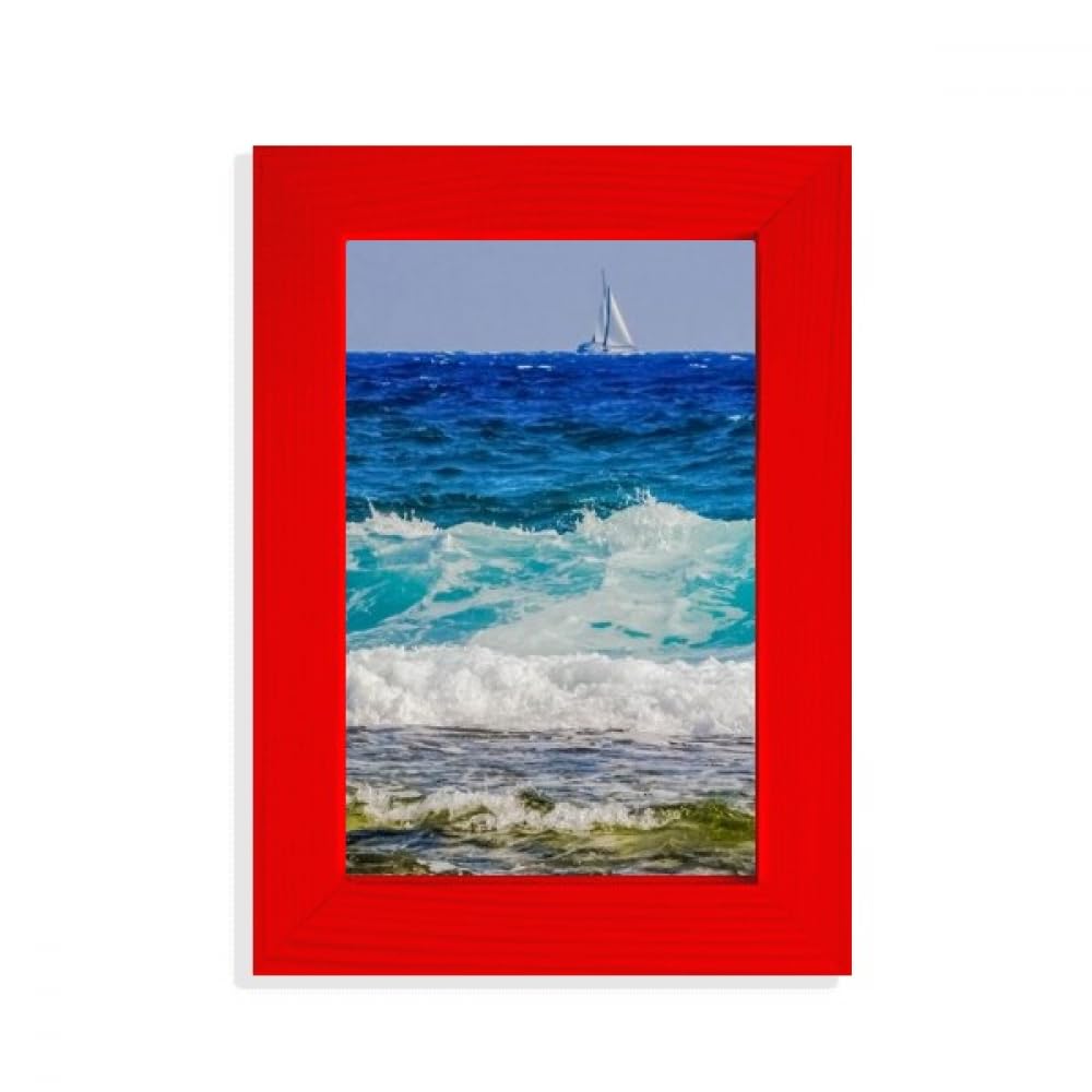 Cadre photo rouge mer et plage : décoration murale nature en bois vibrant