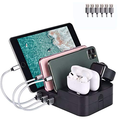 Speedbyte Charging Station for Multiple Devices, 6 Port USB Charging Dock Station Desktop Charger Deviece Organizer Compatible for iPhone ipad Airpods pro iwatch Kindle Tablet