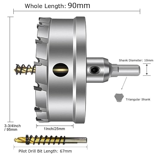 Vista 42 de ASNOMY Broca de sierra con punta de carburo de tungsteno para metal duro, cortador de sierra de agujero T.C.T de 3 pulgadas con 2 brocas piloto