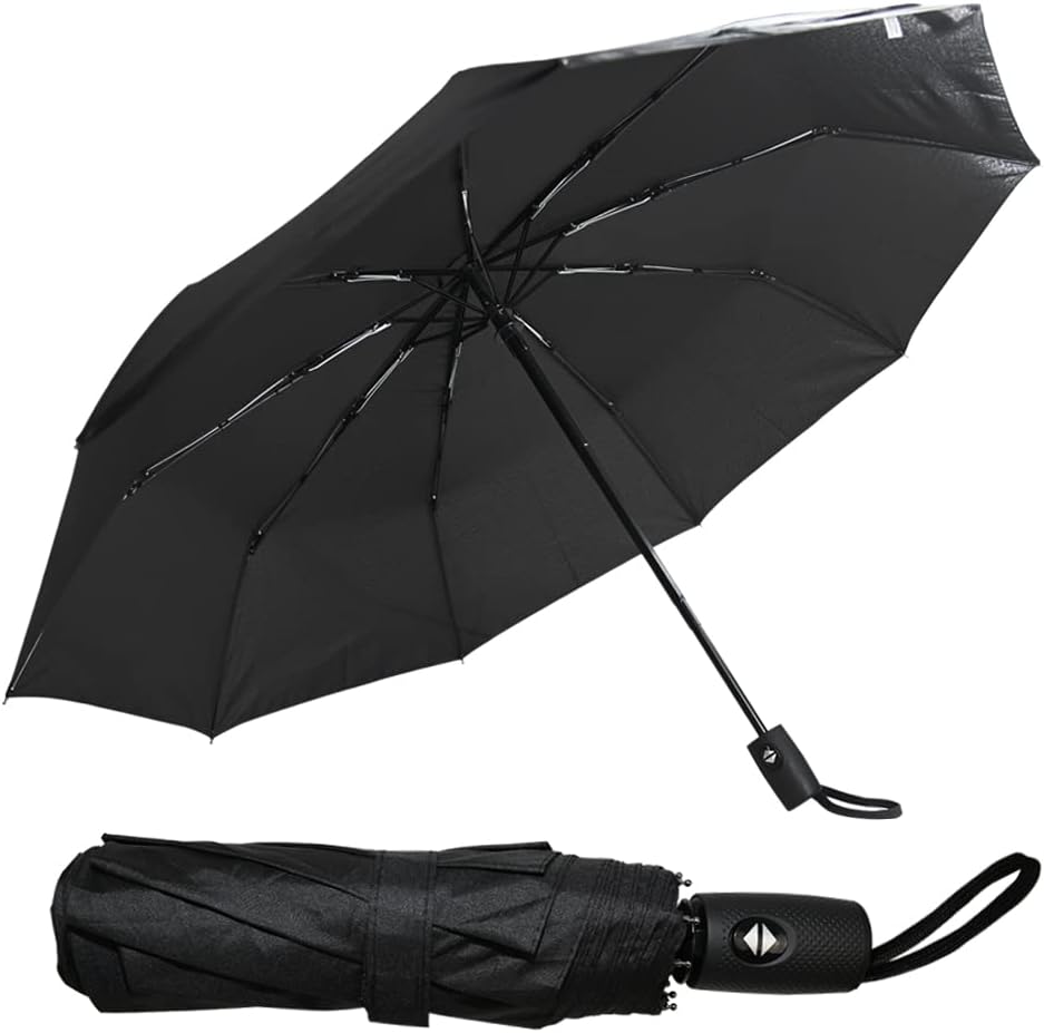 Ram® Folding Travel Umbrella, Automatic Open & Close Ergonomic Handle, Golf Umbrella 10 Ribs Brolly Portable Slim Strong Lightweight Umbrella,